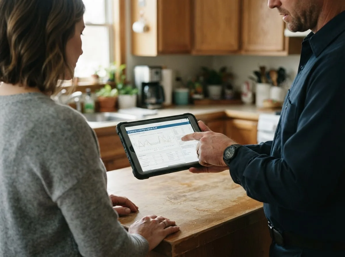 HVAC technician inspecting a heating & cooling system in Round Lake, NY